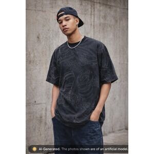 South Pole Men's Graphic T-Shirt Black All Over Print Y2K Streetwear Tee